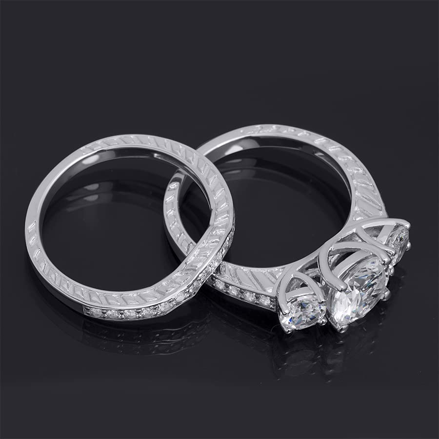 Women's 925 Sterling Silver Wedding Band Bridal Ring Set 3.5 Carats Round Cut Cubic Zirconia CZ Engagement (6.5)