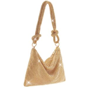 Yokawe Rhinestone Purses for Women Evening Bag Sparkly Hobo Bag Silver Handbag Vacation Club Party Wedding Clutch (Gold)