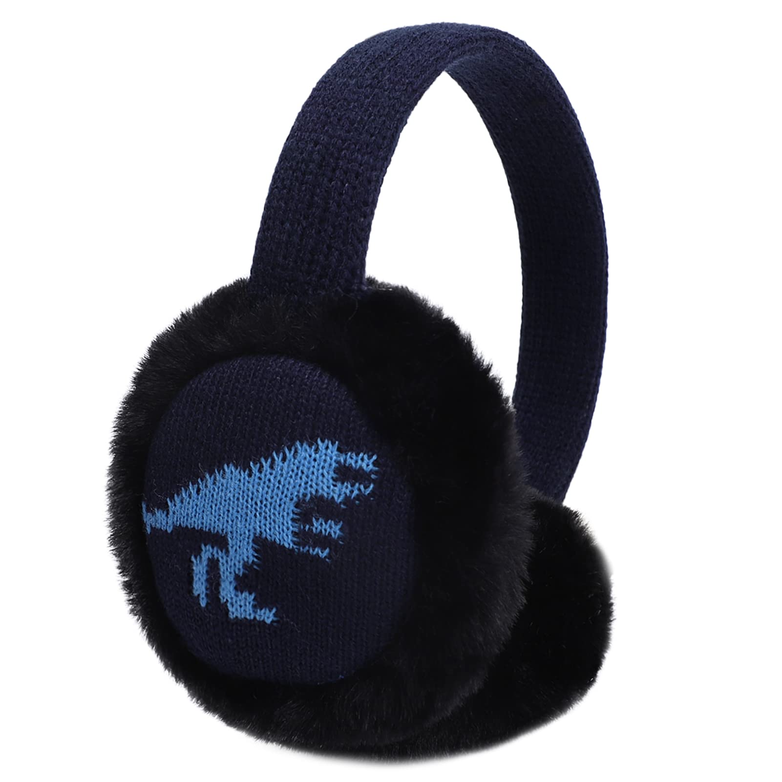 ZTL Boys Earmuffs Kids Warm Furry Knit Ear Muffs Cute Cartoon Dinosaur Earmuffs Soft Plush Winter Outdoor Ear Warmers