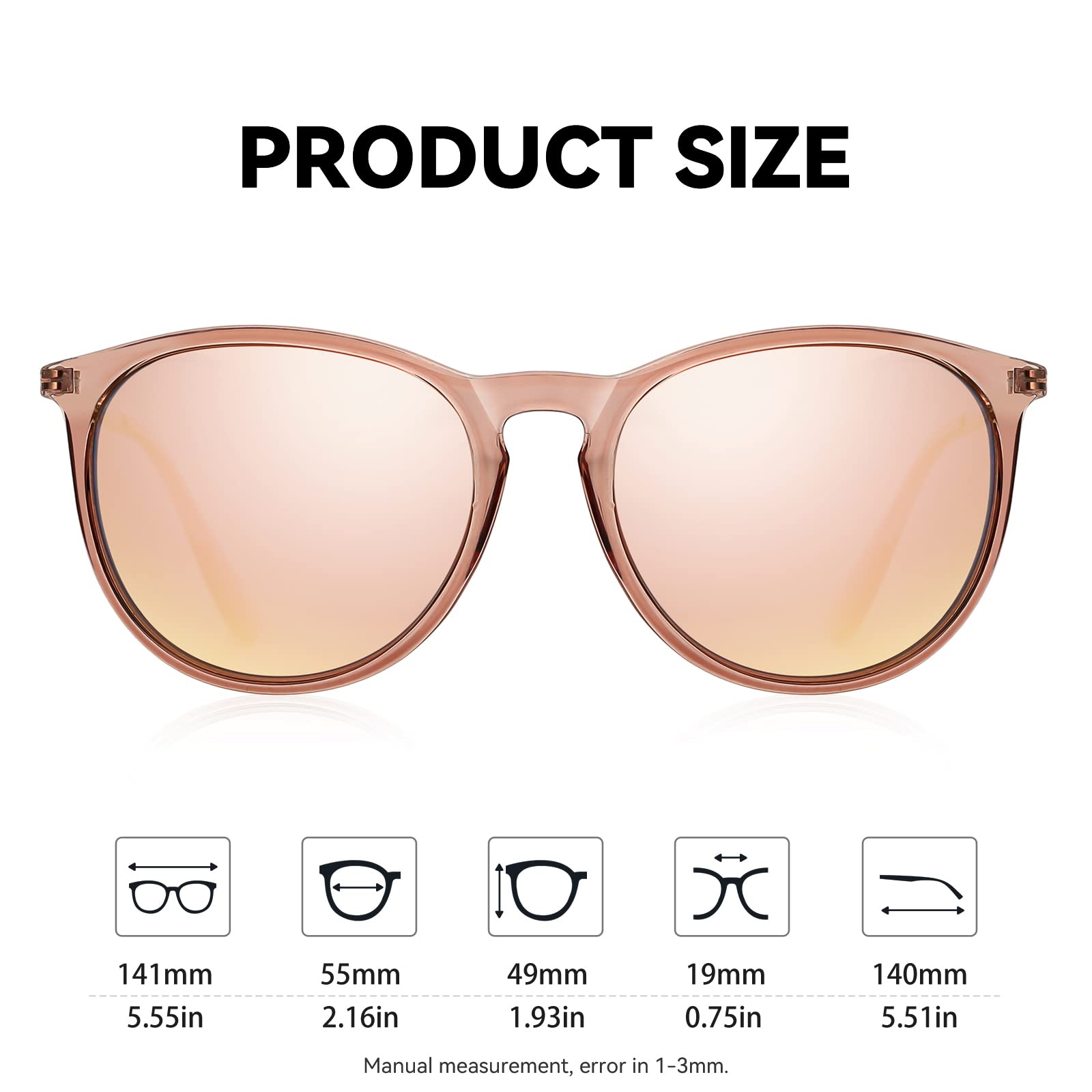 Fozono Retro Round Polarized Sunglasses for Women Trendy Vintage Sun Glasses UV Protection (Light Coffee Frame/Champagne Mirrored Lens)