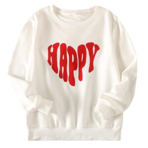 SHENHE Girl's Crewneck Graphic Slogan Letter Print Long Sleeve Pullover Sweatshirt Tops Graphic White 11-12Y