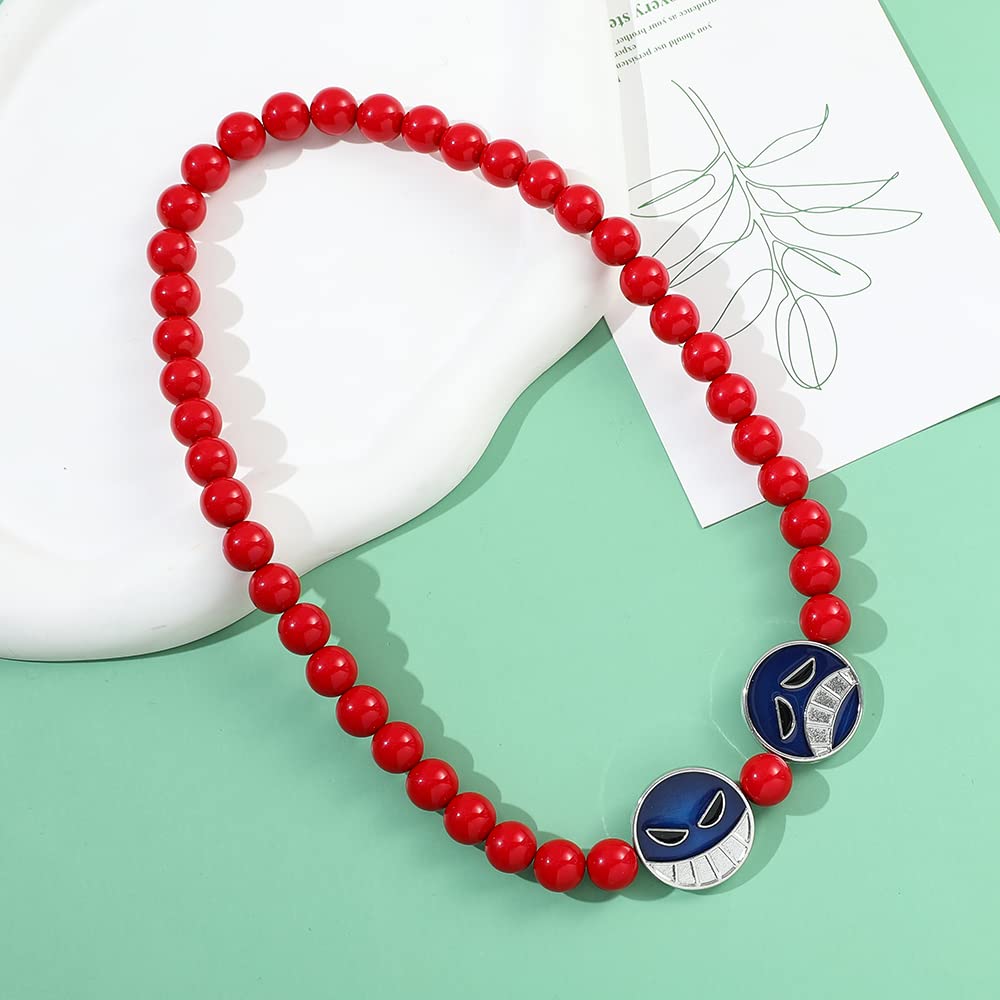 rongji jewelry Portgas D Ace Cosplay Necklace, Unisex Zinc Red Bead Necklace, Anime Fans Accessories Gift