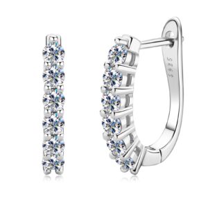 AINUOSHI Moissanite Hoop Earrings for Women, 925 Sterling Silver D-E Color Moissanite Diamond Earrings, 18K White Gold Plated Hypoallergenic Huggie Earrings, Christmas Gifts with Jewelry Box Packed