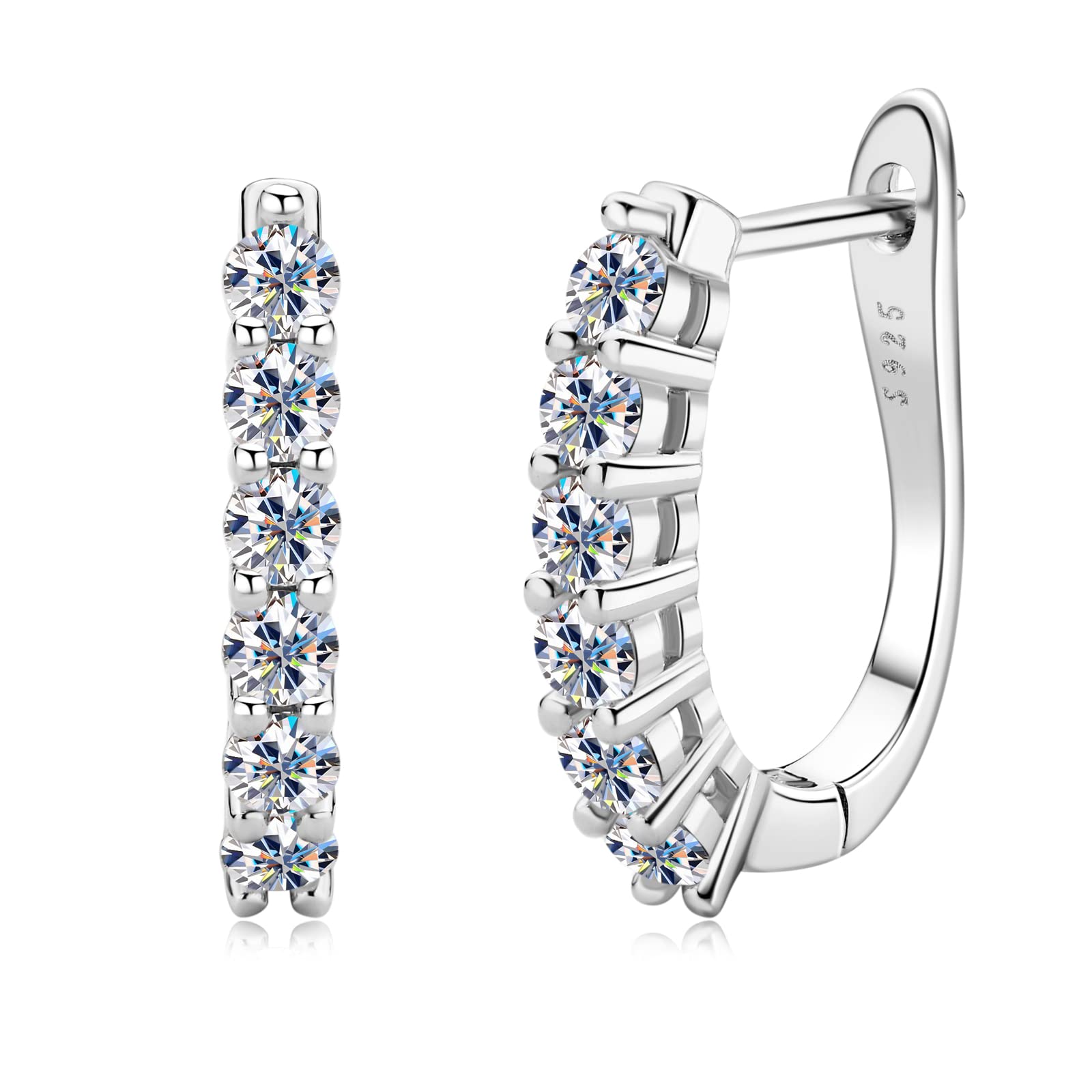 AINUOSHI Moissanite Hoop Earrings for Women, 925 Sterling Silver D-E Color Moissanite Diamond Earrings, 18K White Gold Plated Hypoallergenic Huggie Earrings, Christmas Gifts with Jewelry Box Packed