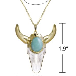 Ladywowu Bull Skull Necklace Gold, Faceted Polished Amazonite Necklace, Bohemian Bull Necklace for Women Western, Unisex Punk Retro Skull Jewelry for Men