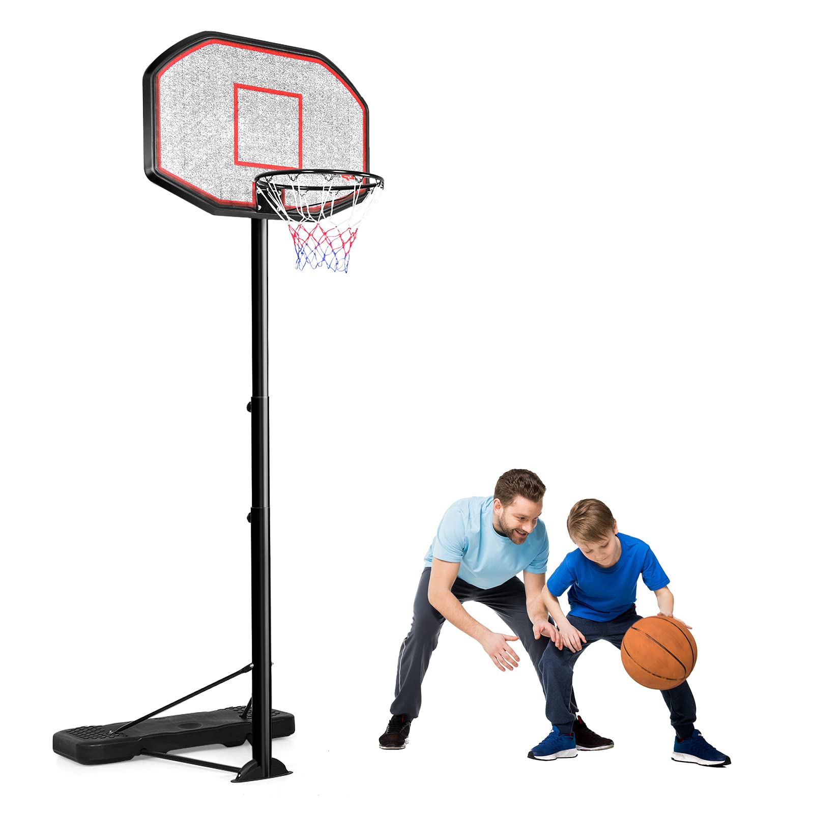 Goplus Portable Basketball Hoop Outdoor, 6.5FT- 10FT Height Adjustable Basketball Stand with Wheels, 44Inch Backboard, Fillable Base, Indoor Outdoor Basketball Goal System for Adults Teenagers Kids