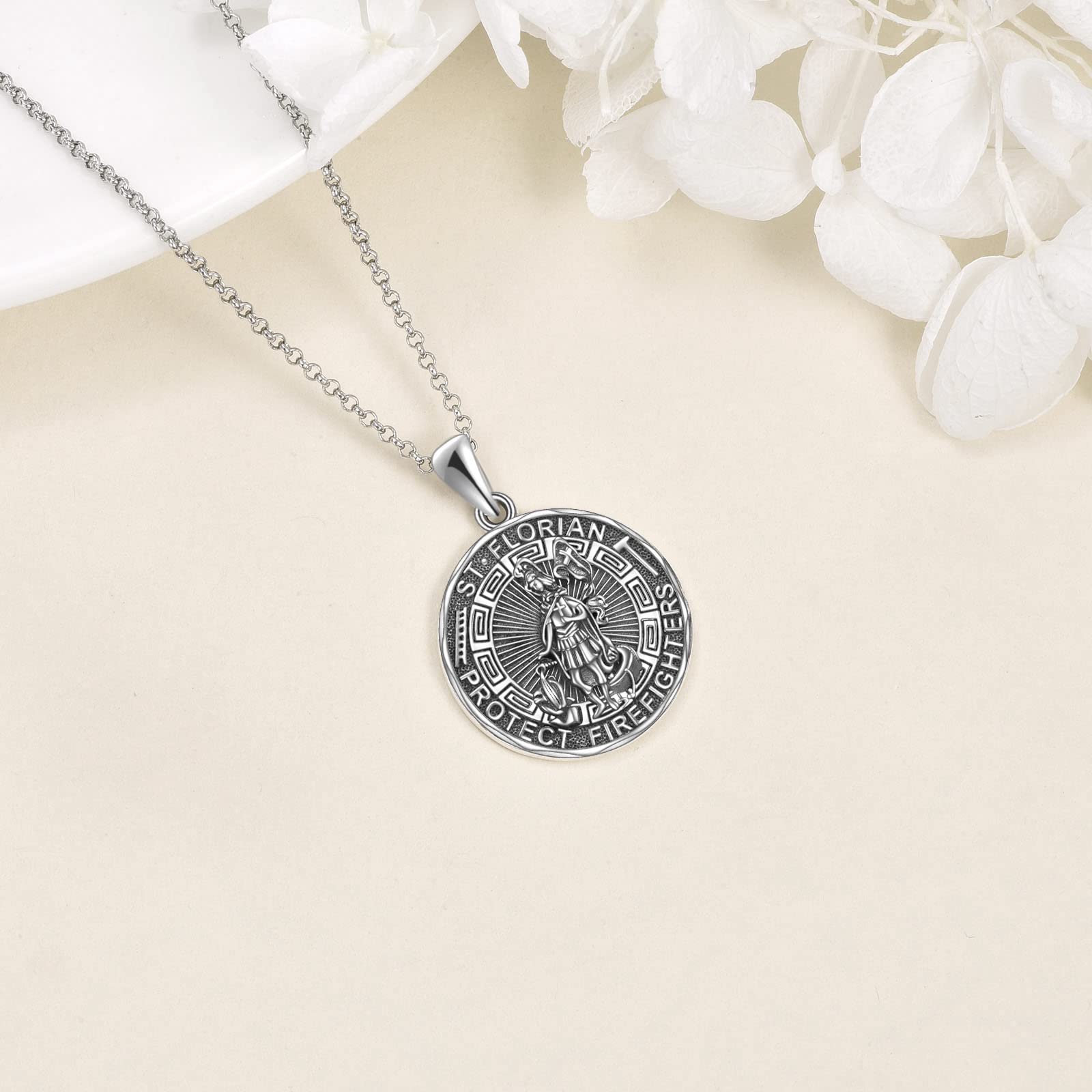 YFN Saint Florian Necklace Sterling Silver Religious Protector Pendant St Florian Jewelry Gifts for Women Men Firefighters