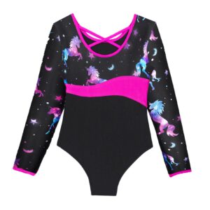 Moily Girls Kids Digital Printed U Neck Gymnastics Leotard with Shorts Athletic Biketard Ballet Dancewear Night Pegasus 8 Years