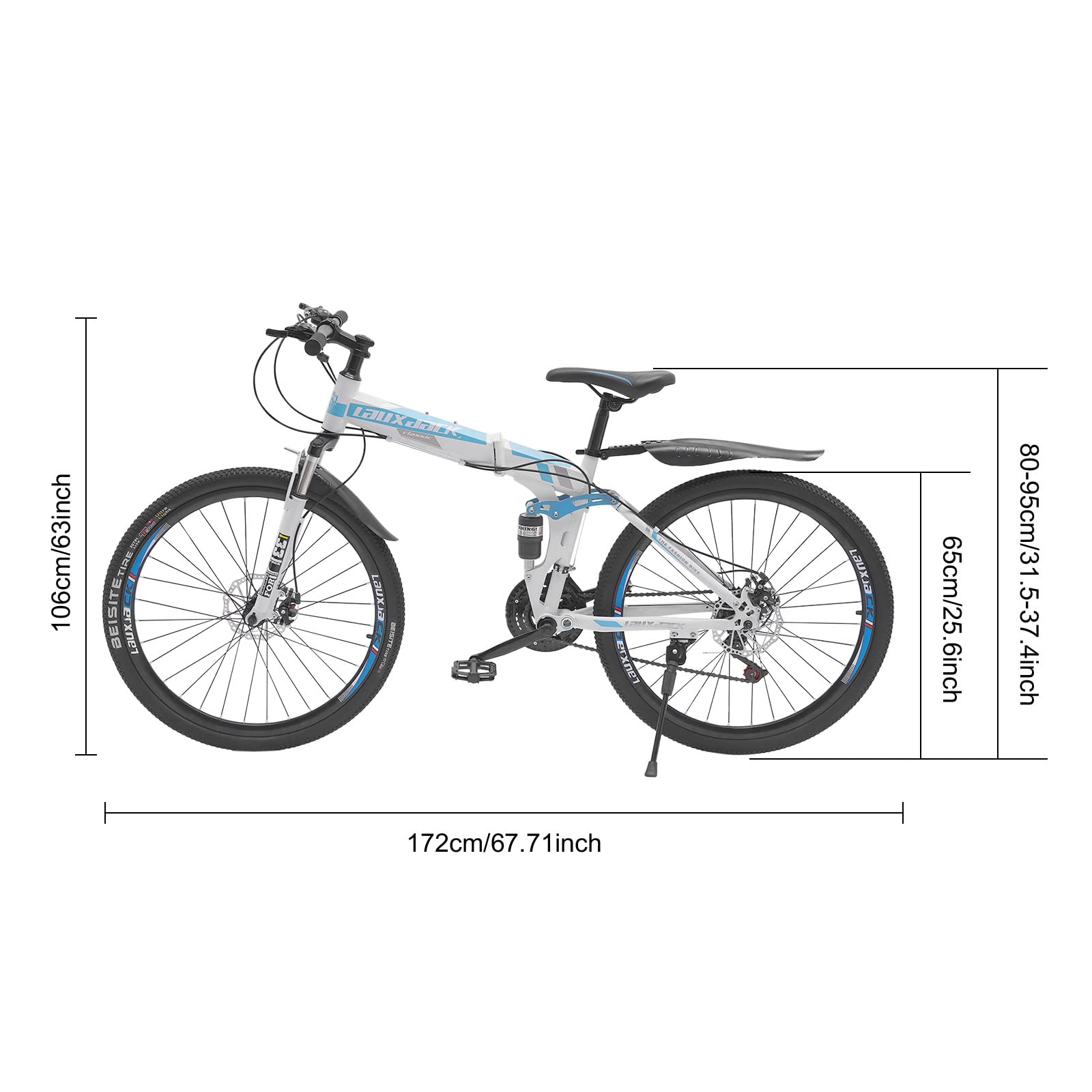 RENVIERY 26" Mountain Bikes,21-Speed Bike Adult/Youth Mountainbike,Carbon Steel Foldable Bike Bicycle,Double Disc Brakes