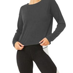 Bestisun Workout Tops Long Sleeve Yoga Tops Open Back Running Shirts Exercise Workout Yoga Sports Clothes for Women Deep Gray XL