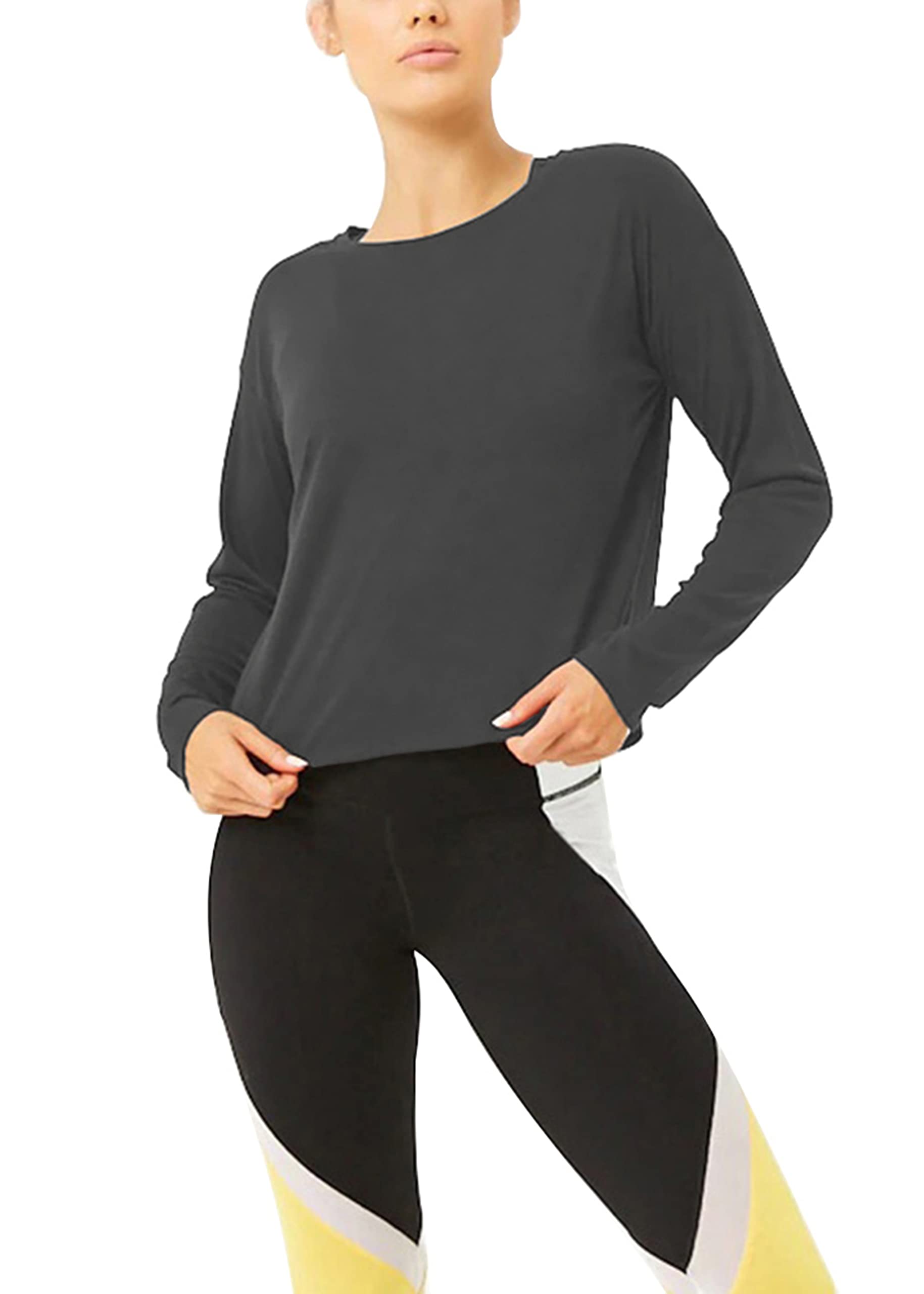 Bestisun Workout Tops Long Sleeve Yoga Tops Open Back Running Shirts Exercise Workout Yoga Sports Clothes for Women Deep Gray XL