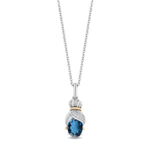 jewelili enchanted disney fine jewelry sterling silver and 10k yellow gold with white diamond accent and london blue topaz cinderella pendant necklace