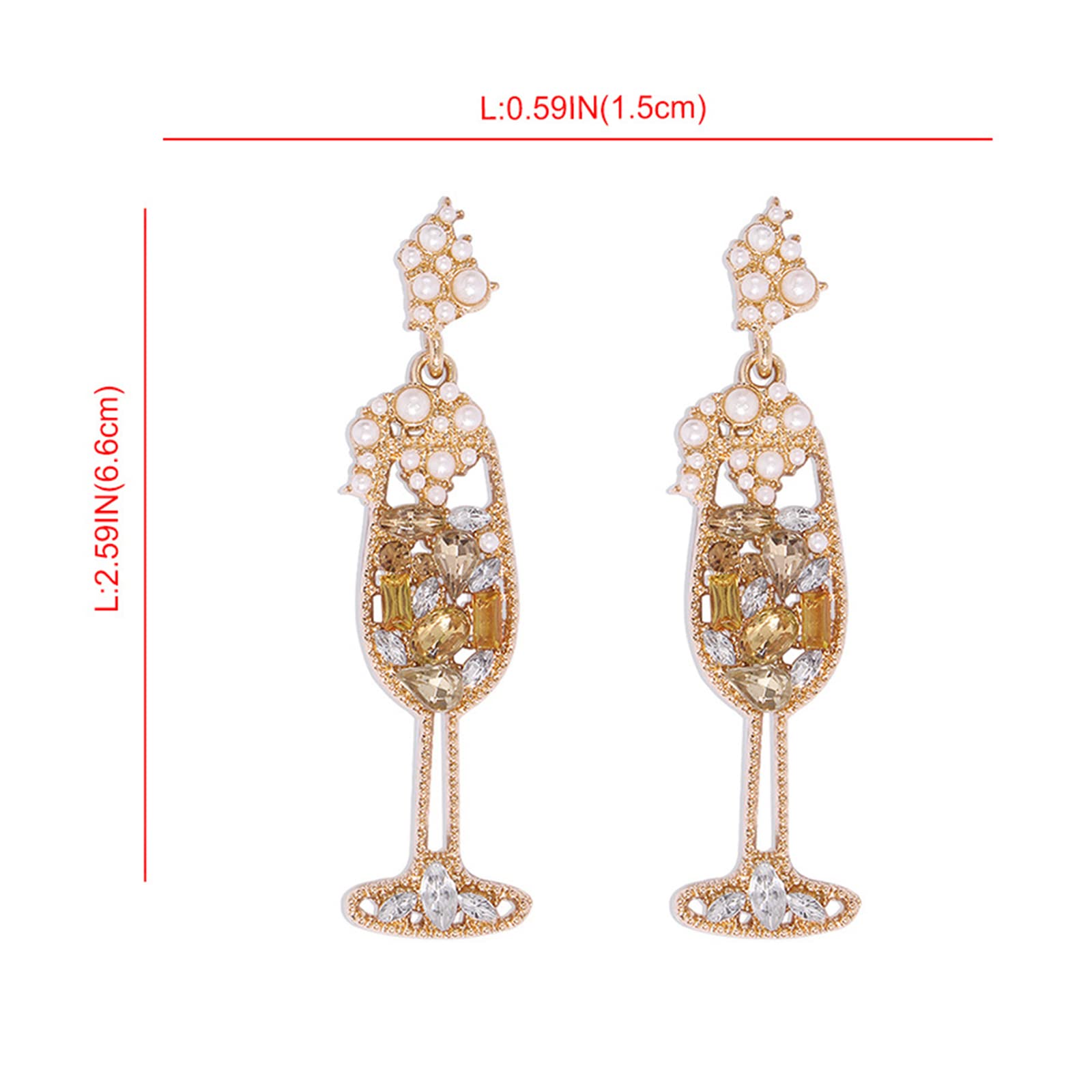 Champagne Earrings for Women Champagne Wine Glass Dangle Earrings Handmade Rhinestones Crystal Pearl Beaded Drop Earrings Bride Earrings Fun Earrings Dainty Earrings Jewelry Gift for Women (Gold)