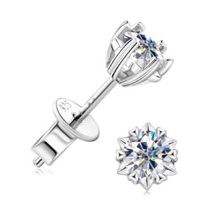 Moissanite Stud Earrings for Women and Men, 925 Sterling Silver Diamond Stud Earrings, 6 Heart Prong Hypoallergenic Earrings for Sensitive Ears, Christmas Gifts 5mm/1ct