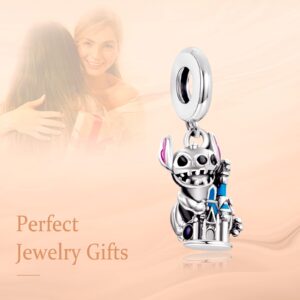 RMMY S925 Steling Silver Charm for Bracelet Necklace Dog and Castle for Women gifts