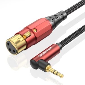 SOUNDFAM 3.5mm to XLR Premium Microphone Cable 6FT, 90 Degree Right Angle 3.5mm(TRS,1/8 Inch,Aux) Male to XLR Female Unbalanced Interconnection Cable for Microphone, Sound Card, Camcorder & More