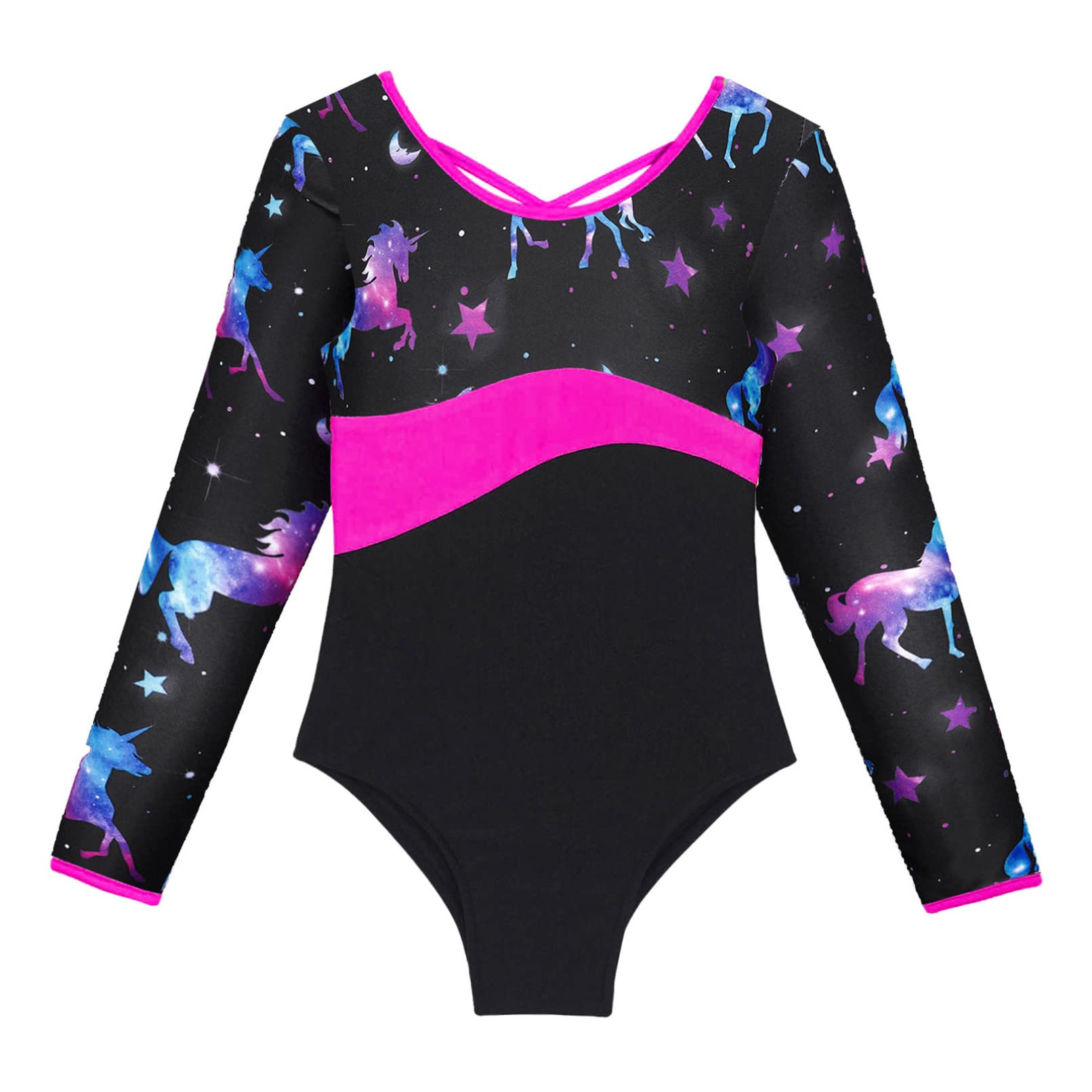 Moily Girls Kids Digital Printed U Neck Gymnastics Leotard with Shorts Athletic Biketard Ballet Dancewear Night Pegasus 8 Years