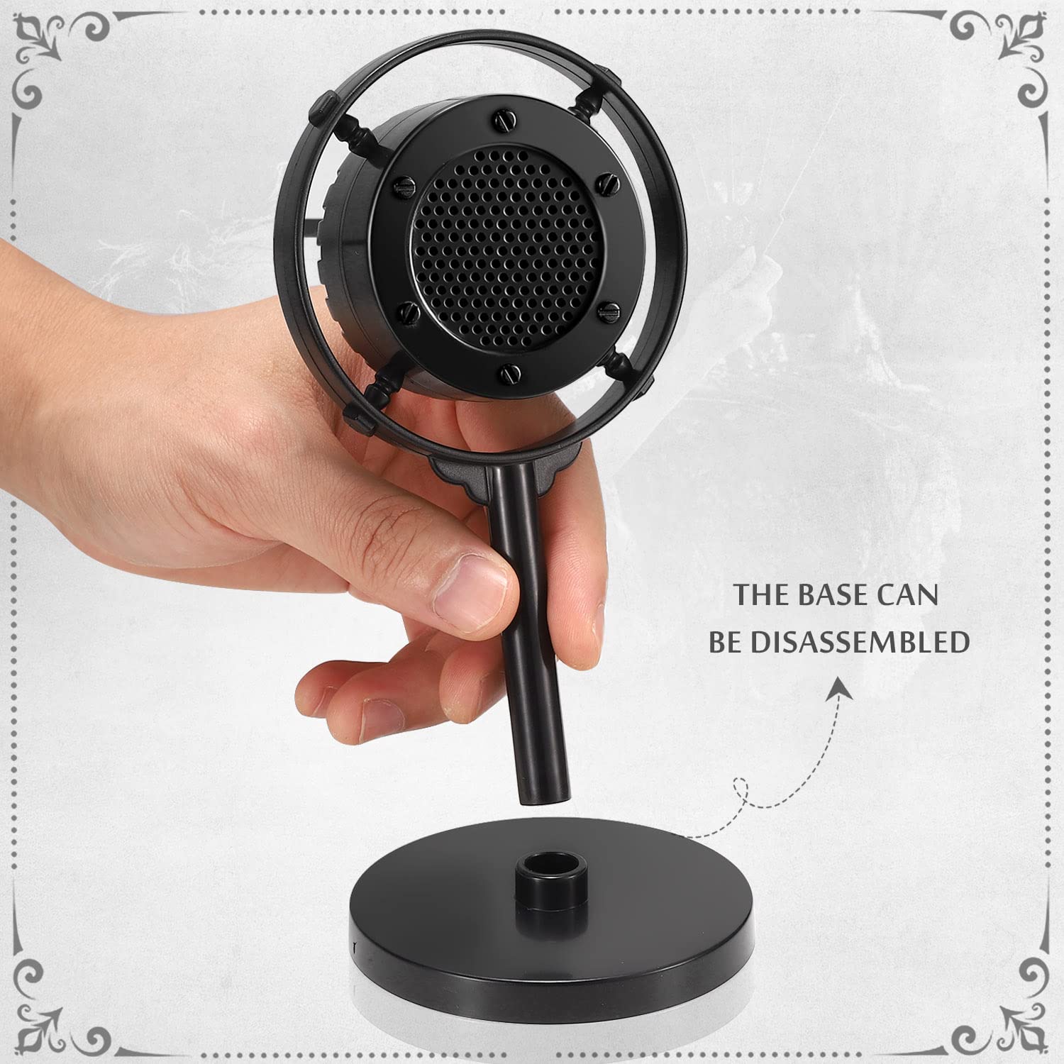 Facmogu Antique Diaphragm Condenser Microphone Props, Ancient Fake Plastic Mic from 1930s - 1940s, Vintage Retro Microphone Props for Holiday Party Shooting - Black