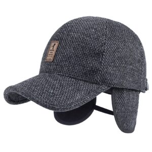 KorhLeoh Men's Winter Baseball-Cap with Ear Flaps - Women Winter Hat with Brim Earflap Fitted Hat Warm Outdoor Running Hat Grey