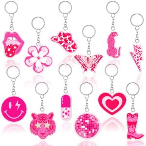 12 pcs preppy smile key chain acrylic smile face keychain happy face aesthetic preppy keychain for backpack cute women's keyrings and keychains for girls purse pink accessories charm, 12 designs