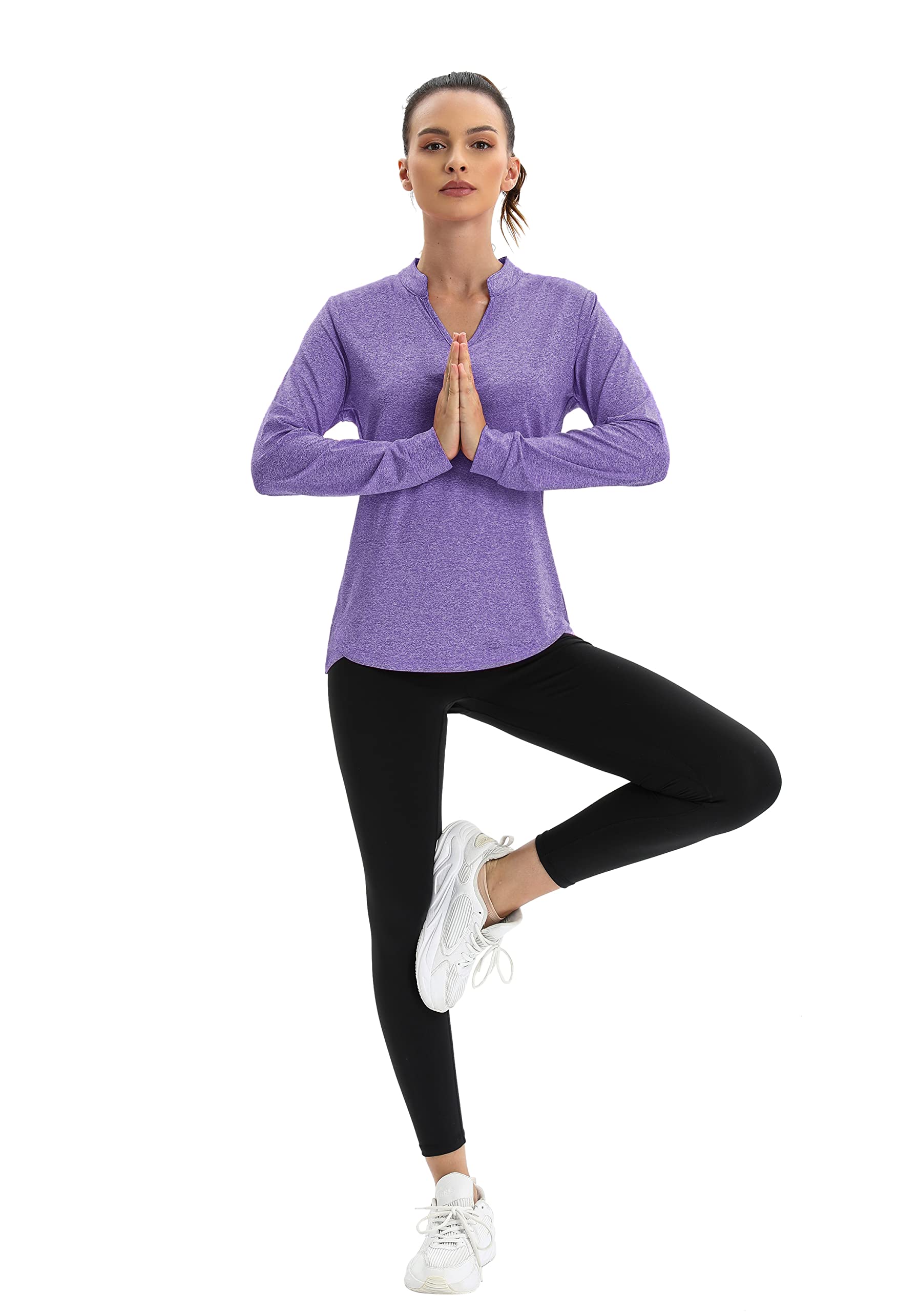 COOrun Long Sleeve Workout Shirts for Women Yoga Athletic Casual Tops Gym Running Breathable Shirt Quick Dry Purple_ Large