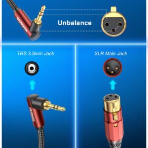 SOUNDFAM 3.5mm to XLR Premium Microphone Cable 6FT, 90 Degree Right Angle 3.5mm(TRS,1/8 Inch,Aux) Male to XLR Female Unbalanced Interconnection Cable for Microphone, Sound Card, Camcorder & More