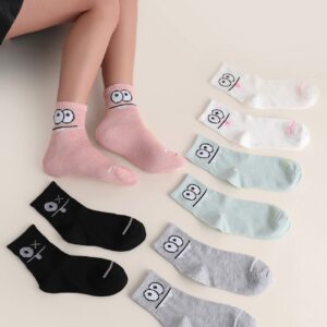 SHENHE Women's 5 Pairs Graphic Letter Print Athletic Running Mid Calf Crew Socks Cartoon Multicolor One Size