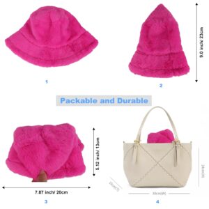 Sydbecs Winter Bucket Hat Fluffy Faux Fur Fisherman Cap for Women Men Solid Color Style(Hot Pink)