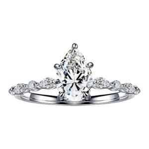 moosea pear cut marseille moissanite engagement rings for women, 1.5ct d color vvs1 clarity lab created diamond rings 14k white gold vermeil moissanite anniversary rings for her gifts