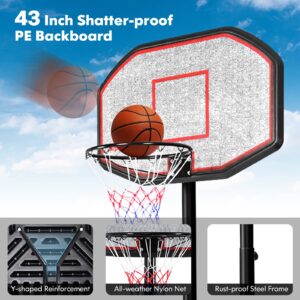 Goplus Portable Basketball Hoop Outdoor, 6.5FT- 10FT Height Adjustable Basketball Stand with Wheels, 44Inch Backboard, Fillable Base, Indoor Outdoor Basketball Goal System for Adults Teenagers Kids