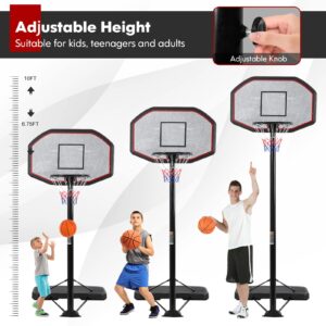 Goplus Portable Basketball Hoop Outdoor, 6.5FT- 10FT Height Adjustable Basketball Stand with Wheels, 44Inch Backboard, Fillable Base, Indoor Outdoor Basketball Goal System for Adults Teenagers Kids