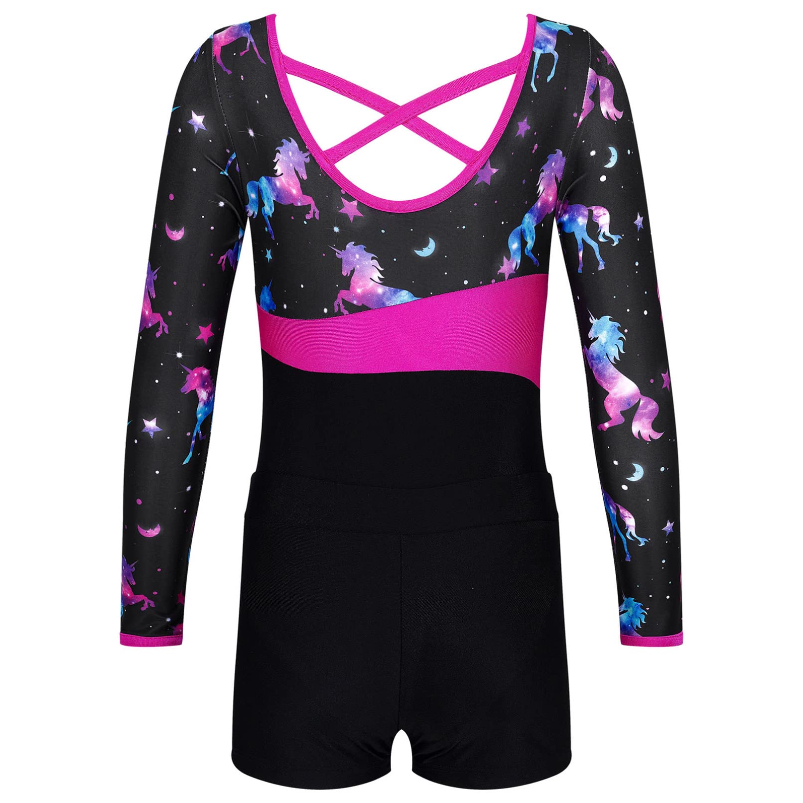 Moily Girls Kids Digital Printed U Neck Gymnastics Leotard with Shorts Athletic Biketard Ballet Dancewear Night Pegasus 8 Years