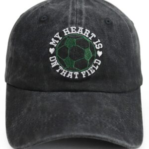 Soccer Ball Hats for Men Women, Funny My Heart is on That Field Soccer Hat, Adjustable Washed Vintage Cotton Embroidered Football Baseball Cap, Fathers Day Soccer Gifts for Dad Mom Grandma Grandpa