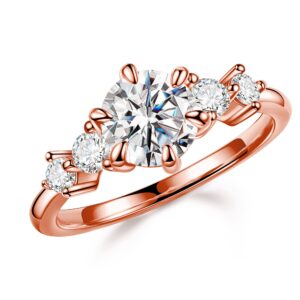 MOOSEA Round 5 Stone Moissanite Anniversary Rings for Women, 1.2CT D Color VVS1 Clarity Lab Created Diamond Ring 14K Rose Gold Vermeil Moissanite Engagement Rings for Women Promise Rings