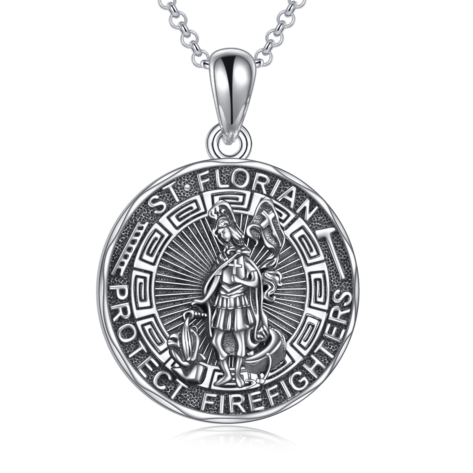 YFN Saint Florian Necklace Sterling Silver Religious Protector Pendant St Florian Jewelry Gifts for Women Men Firefighters