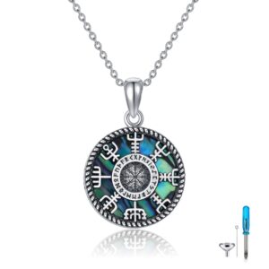 CUPENDA Viking Compass Urn Necklaces for Ashes Sterling Silver Norse Vegvisir Pendant Cremation Jewelry for Ashes Memorial Gift for Women Men