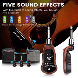 Upgrade Wireless Guitar System, 2.4Ghz Guitar Transmitter Receiver with 10 Channels Built-in 5 Guitar Effects, Rechargeable Lithium Battery Digital for Electric Guitar Amp Bass