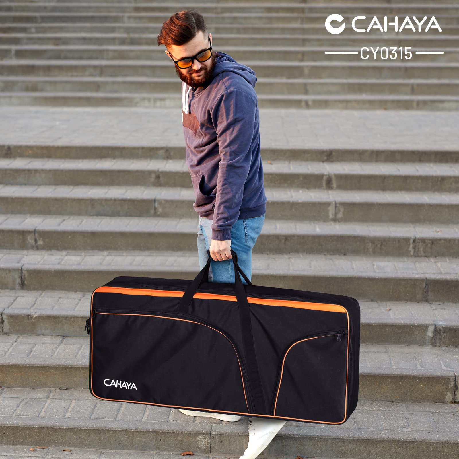 CAHAYA 61 Key Keyboard Case Electric Keyboard Piano Gig Bag Portable 600D Oxford Cloth 12mm/0.5inch Thick Padded Case with Side Handles and Adjustable Shoulder Straps CY0315