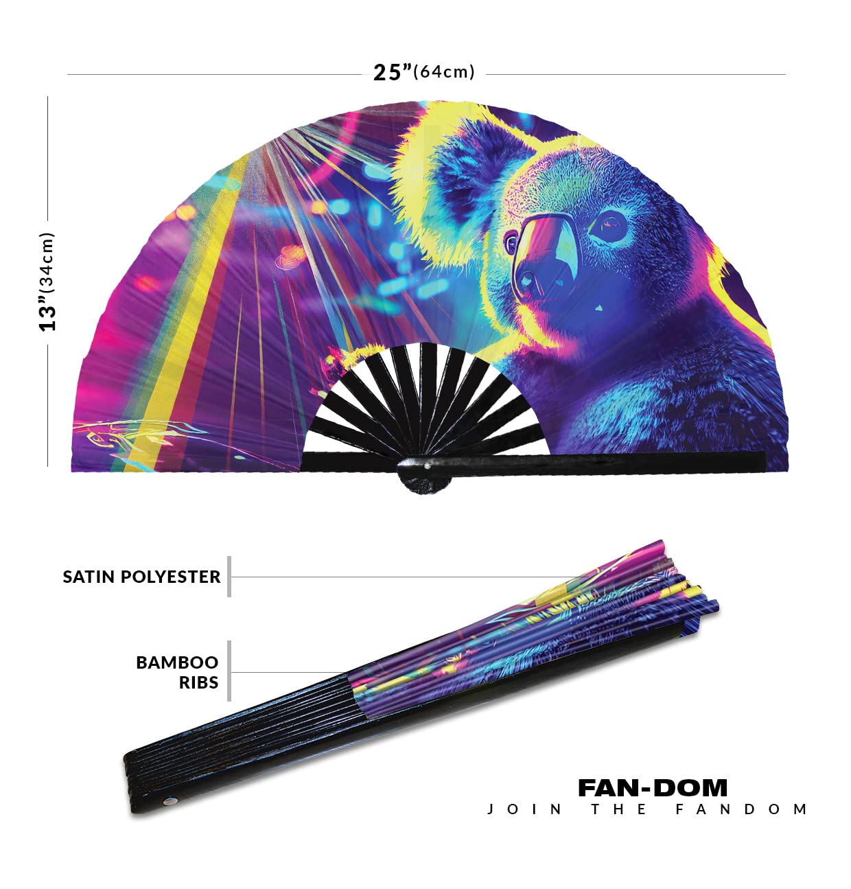 Koala Neon Hand Fan Foldable Bamboo Circuit Rave Hand Fans Koala Bear Rainbow Galaxy Party Gear Gifts Music Festival Rave Accessories (Style 4)