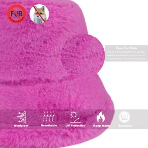 Sydbecs Winter Bucket Hat Fluffy Faux Fur Fisherman Cap for Women Men Solid Color Style(Hot Pink)