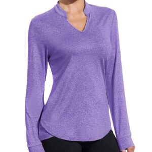 COOrun Long Sleeve Workout Shirts for Women Yoga Athletic Casual Tops Gym Running Breathable Shirt Quick Dry Purple_ Large