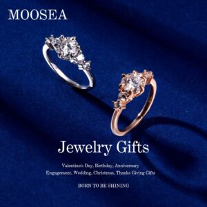 MOOSEA Mother Daughter Gift - 5 Stone Round Cut Lab Created Diamond Moissanite Engagement Ring Birthday Gifts for Mom Women 14K White Gold Vermeil Moissanite Rings Mothers Day Gifts for Daughter