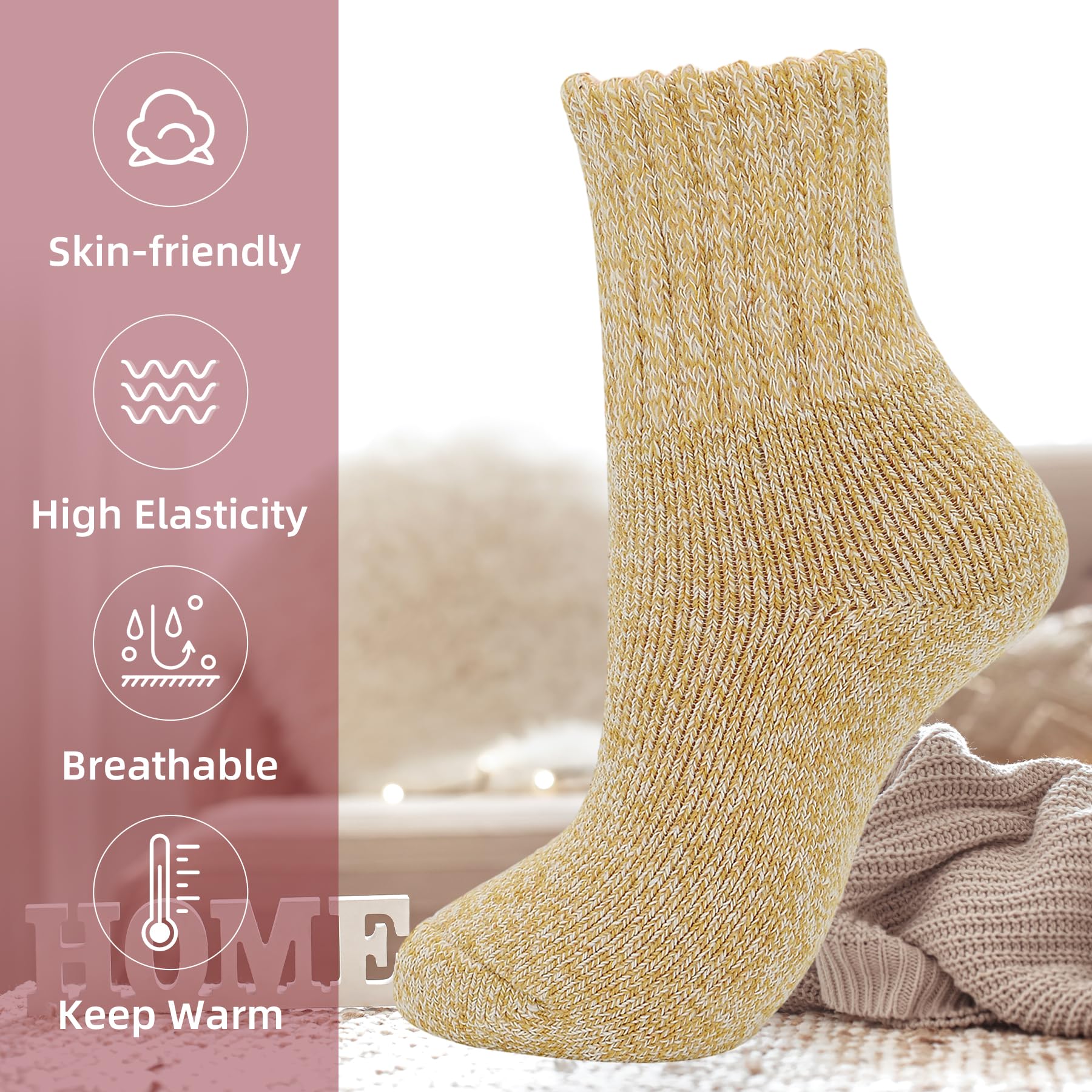 Zando Womens Wool Socks for Women Warm Cozy Thick Socks Knit Pattern Cute Socks Merino Crew Socks for Women Athletic Long Hiking Socks Women Winter Sock Yellow