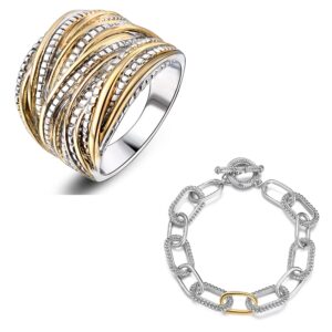 Mytys Statement Rings with Link Bracelet Jewelry Sets for Women (Size 8)