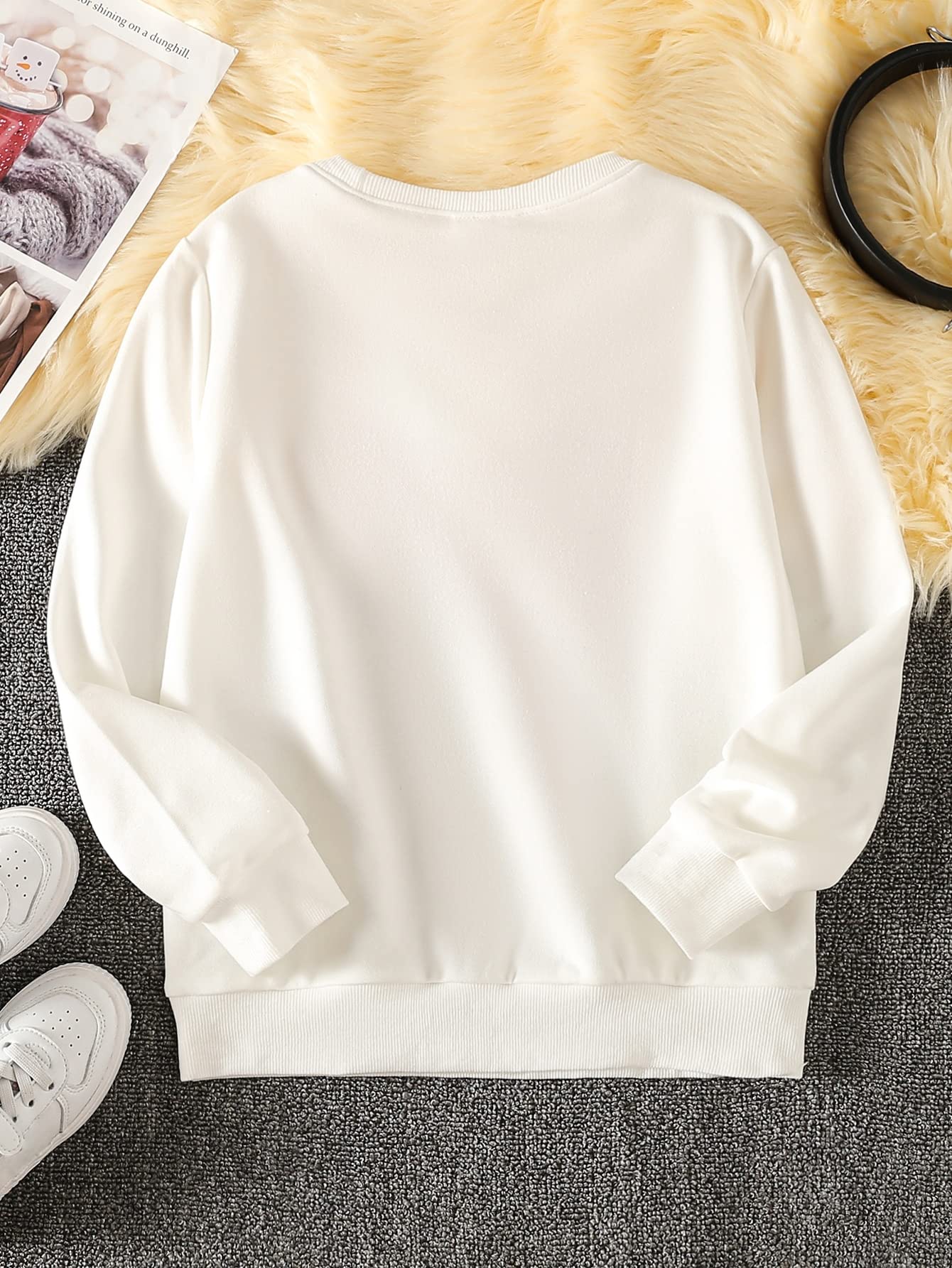 SHENHE Girl's Crewneck Graphic Slogan Letter Print Long Sleeve Pullover Sweatshirt Tops Graphic White 11-12Y