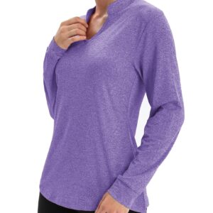 COOrun Long Sleeve Workout Shirts for Women Yoga Athletic Casual Tops Gym Running Breathable Shirt Quick Dry Purple_ Large