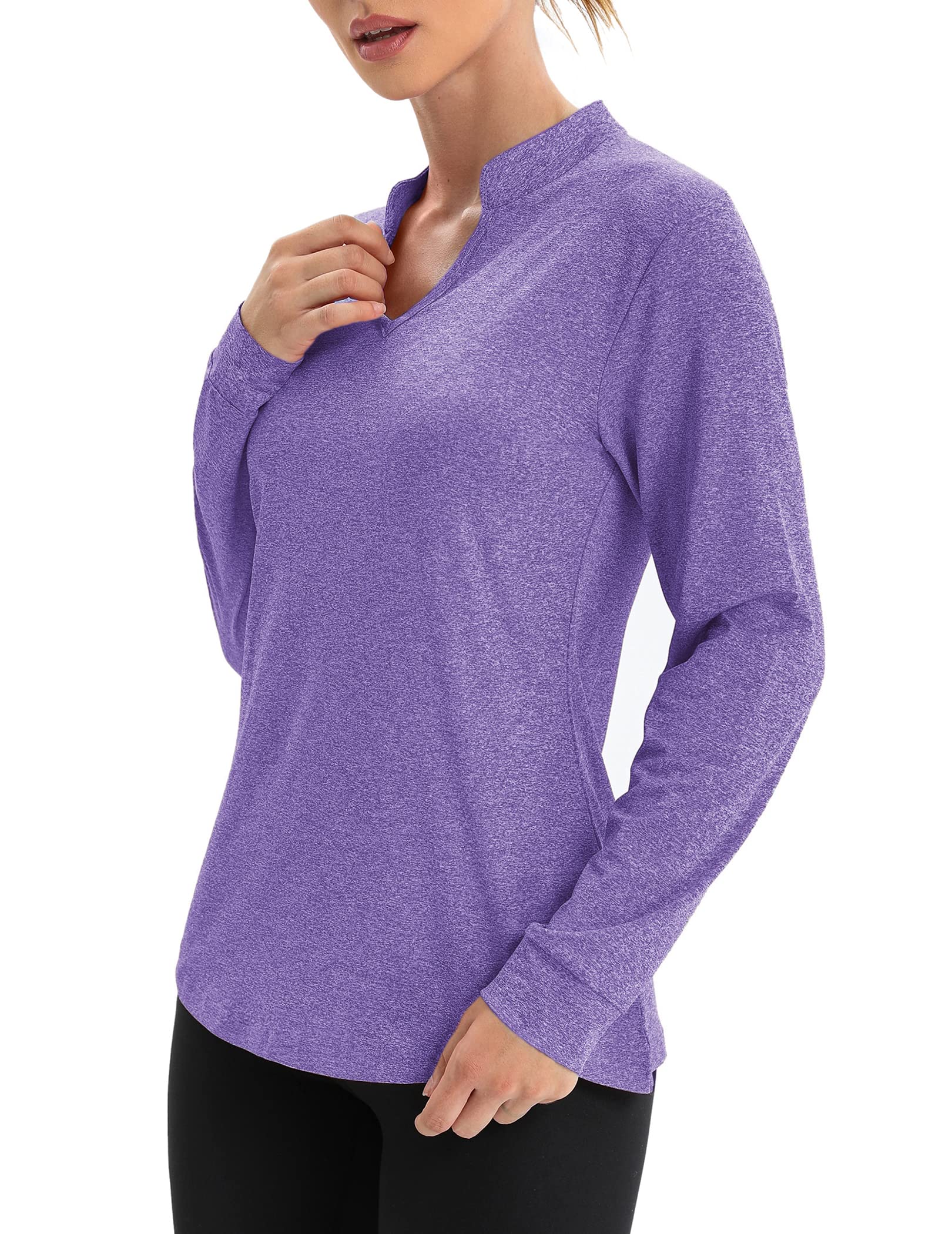 COOrun Long Sleeve Workout Shirts for Women Yoga Athletic Casual Tops Gym Running Breathable Shirt Quick Dry Purple_ Large