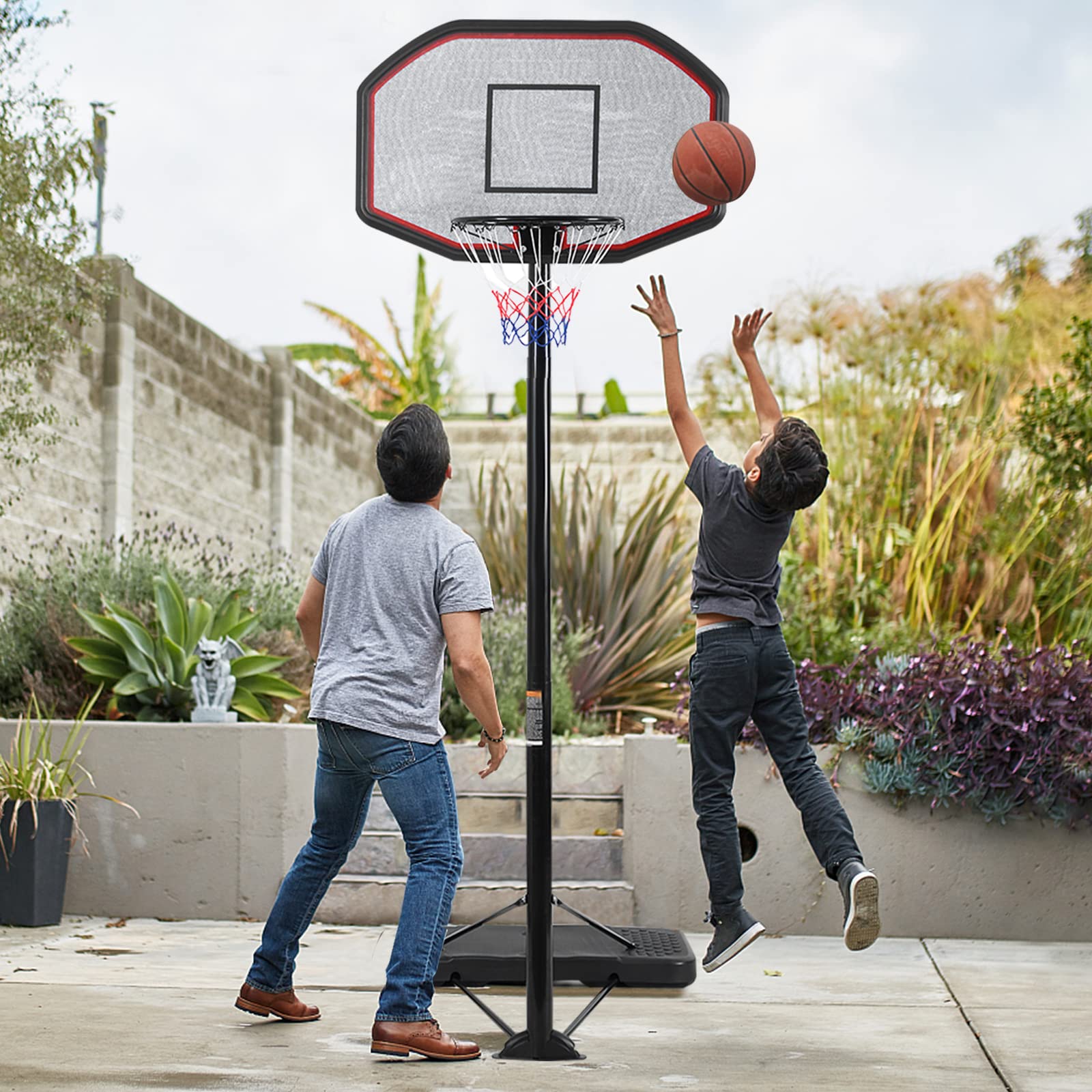 Goplus Portable Basketball Hoop Outdoor, 6.5FT- 10FT Height Adjustable Basketball Stand with Wheels, 44Inch Backboard, Fillable Base, Indoor Outdoor Basketball Goal System for Adults Teenagers Kids