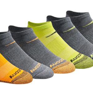 Saucony Men's RunDry Mesh Ventilating Comfort Fit Performance No-Show Socks, Available in M-XXL (6, 12, 18, Yellow Orange Charcoal Assortment (6 Pairs), X-Large