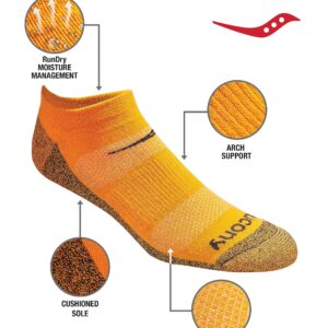 Saucony Men's RunDry Mesh Ventilating Comfort Fit Performance No-Show Socks, Available in M-XXL (6, 12, 18, Yellow Orange Charcoal Assortment (6 Pairs), X-Large